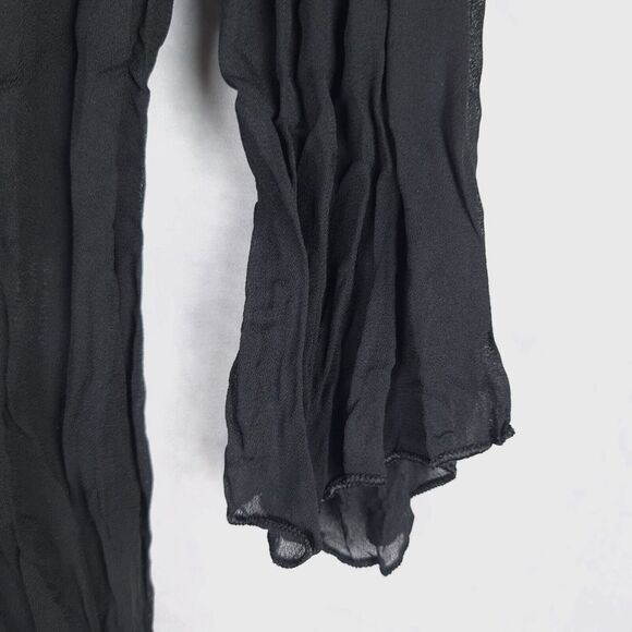 Vintage Velvet Sheer Top Womens Large Black Lace V Neck Dark Fairy Whimsy Goth - Picture 6 of 16